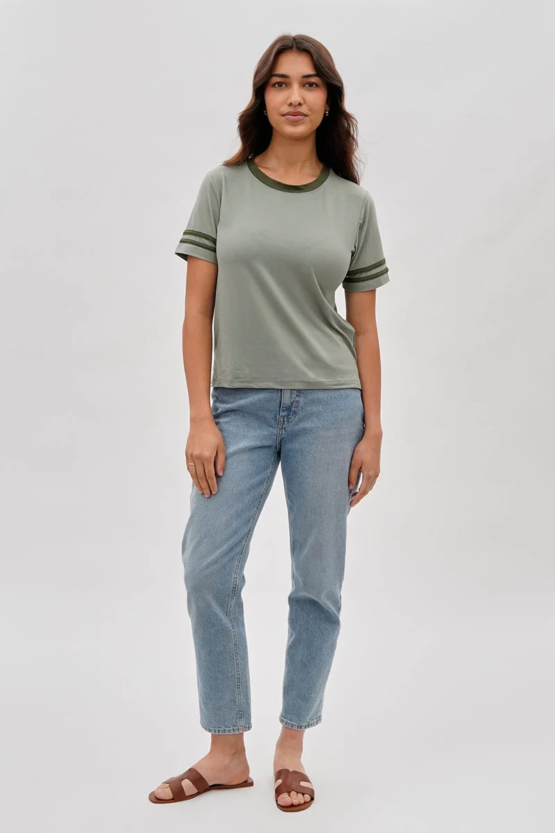 Vintage Striped Ringer Tee - Olive - Image 5