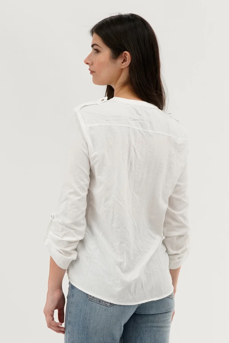 Roll Up Sleeve Utility Pocket Blouse - White - Image 3