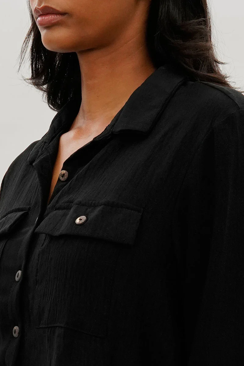 Vintage Button Up Utility Shirt - Black - Image 4