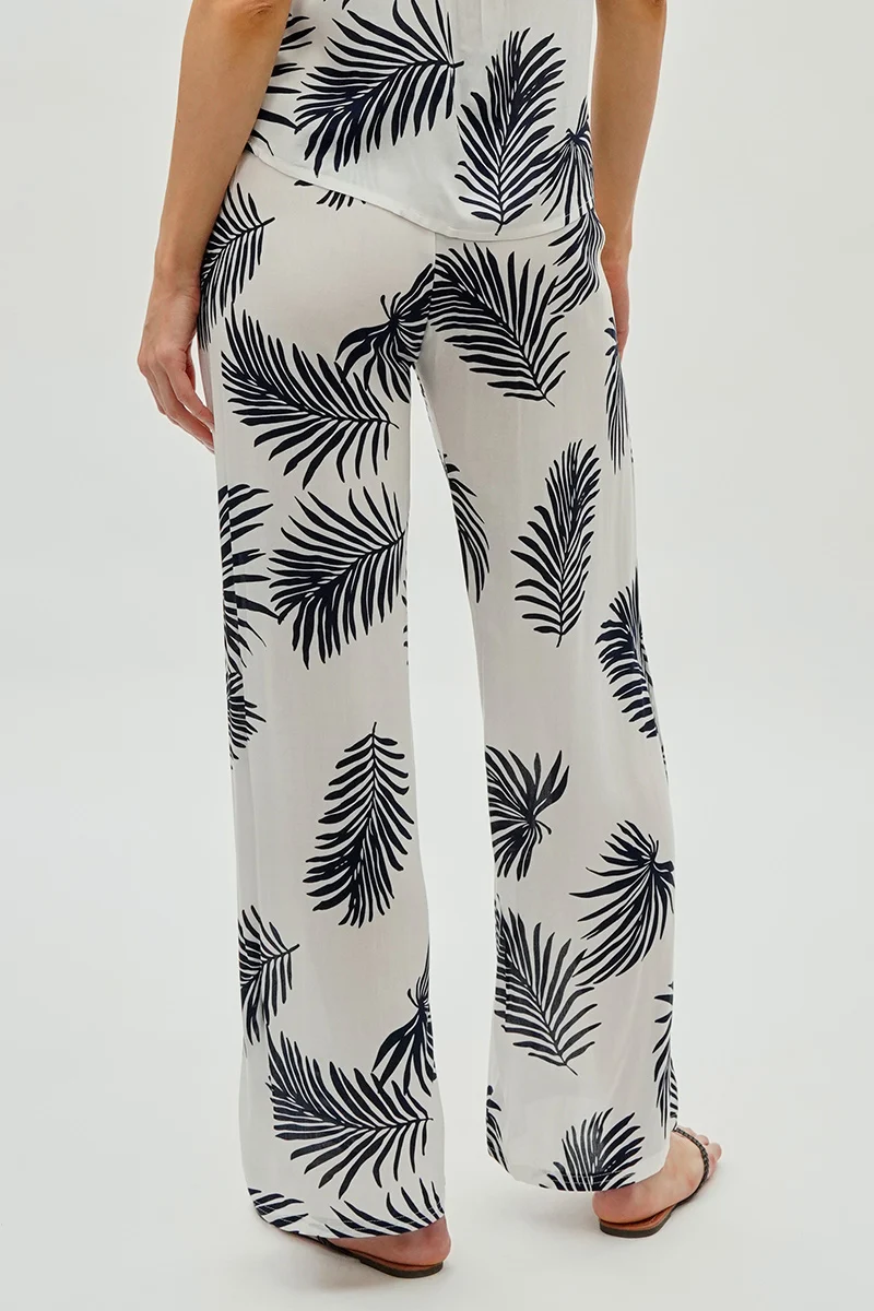 Leaf Print Wide Leg Pants - White - Image 3
