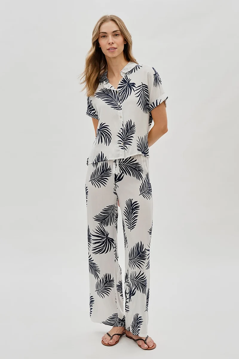 Leaf Print Wide Leg Pants - White - Image 5