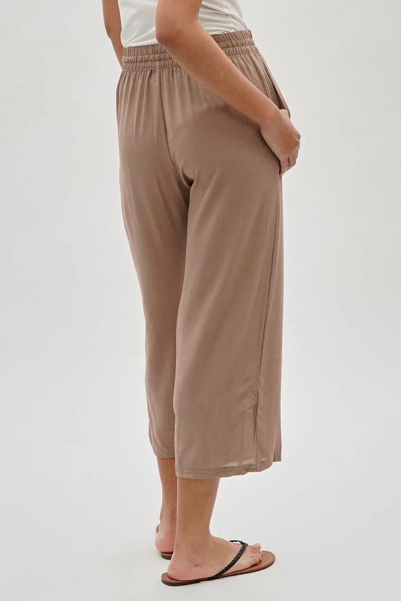 Cropped Tie Waist Pants - Taupe - Image 3