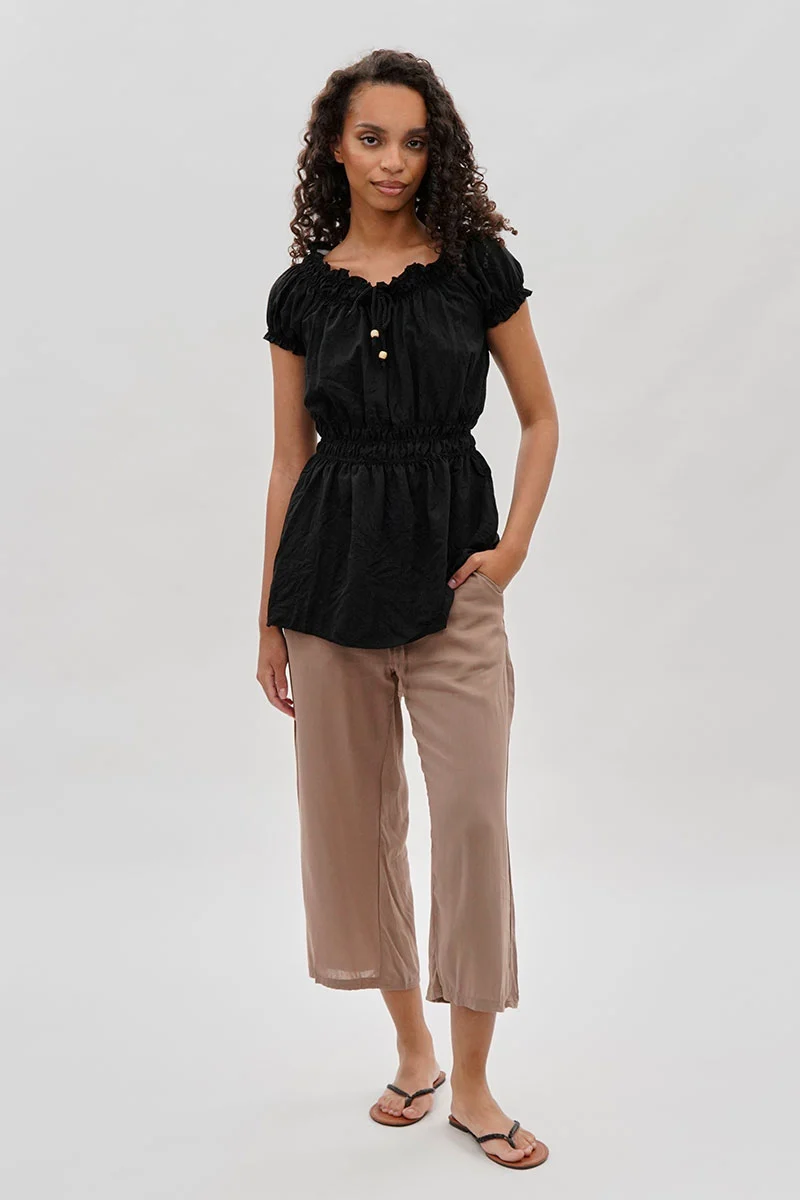 Cropped Tie Waist Pants - Taupe - Image 5