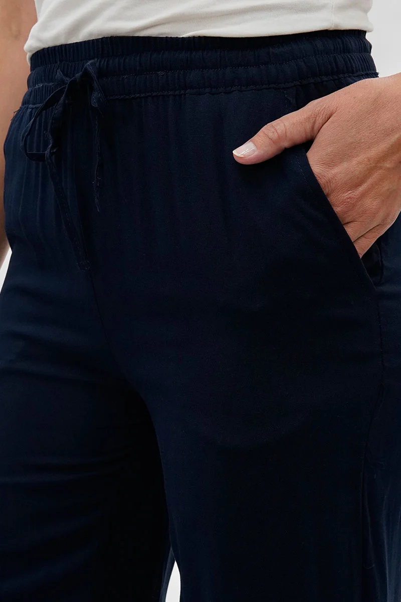 Cropped Tie Waist Pants - Navy - Image 4
