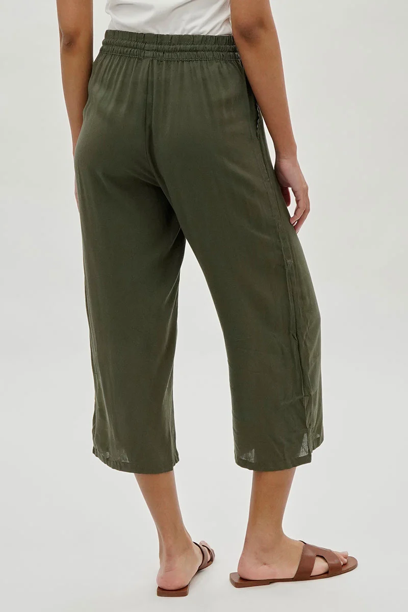 Cropped Tie Waist Pants - Olive - Image 3