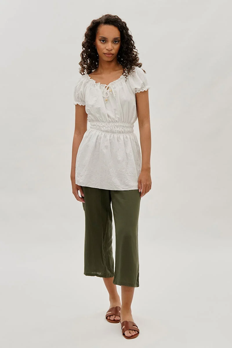 Cropped Tie Waist Pants - Olive - Image 5
