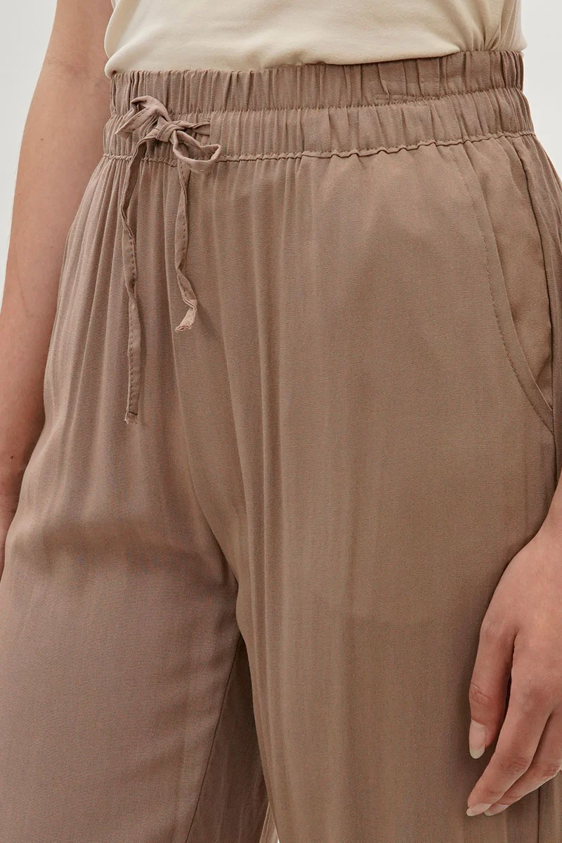 Tie Waist Wide Leg Pants - Beige - Image 4