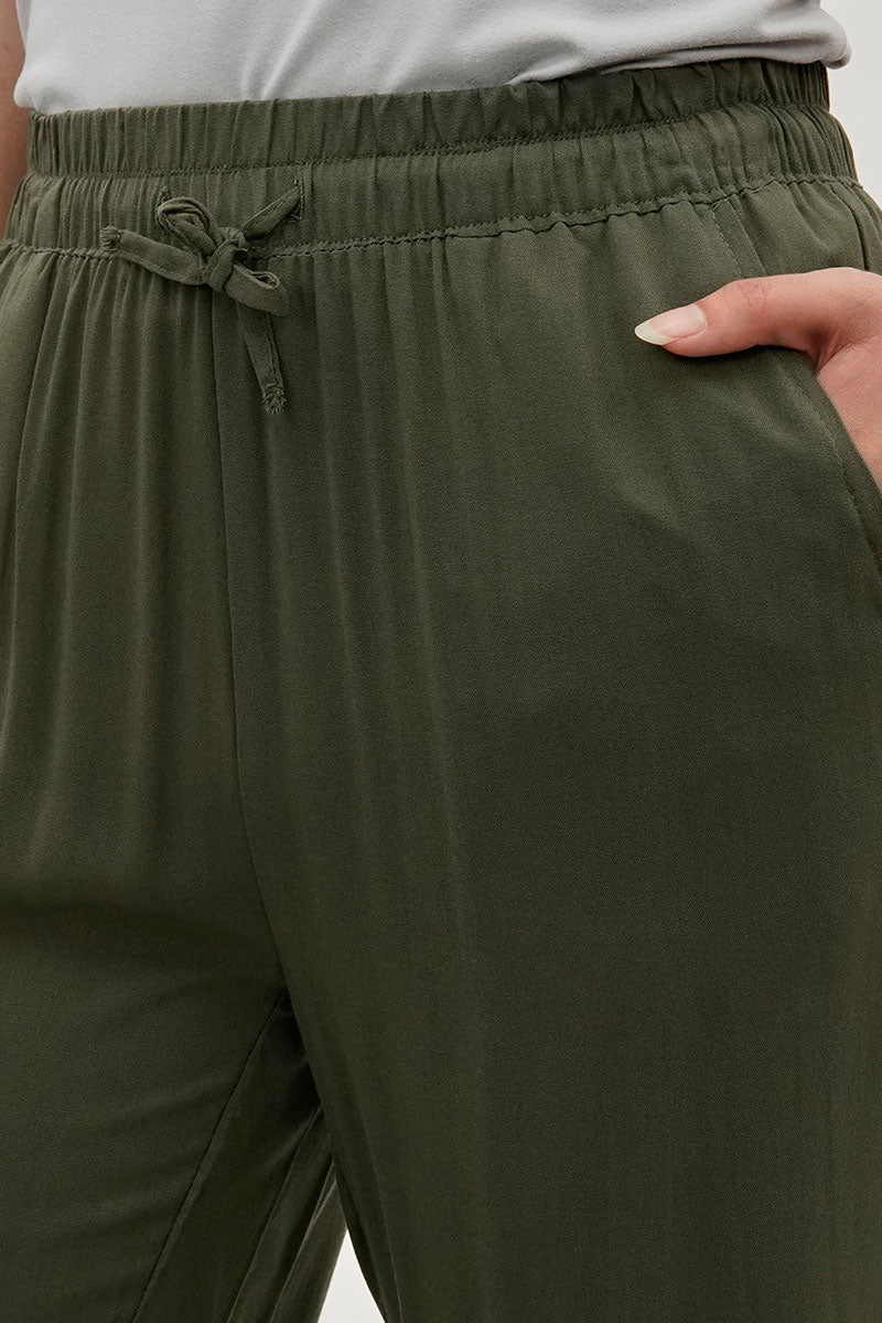 Tie Waist Wide Leg Pants - Olive - Image 4
