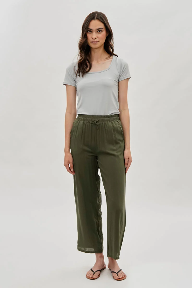Tie Waist Wide Leg Pants - Olive - Image 5