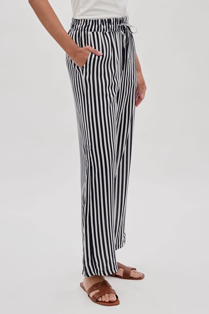 Striped Wide Leg Pants - Black - Image 2