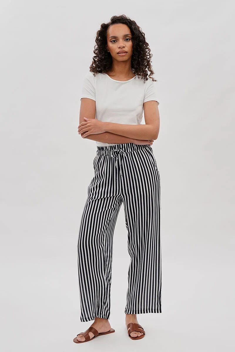 Striped Wide Leg Pants - Black - Image 5
