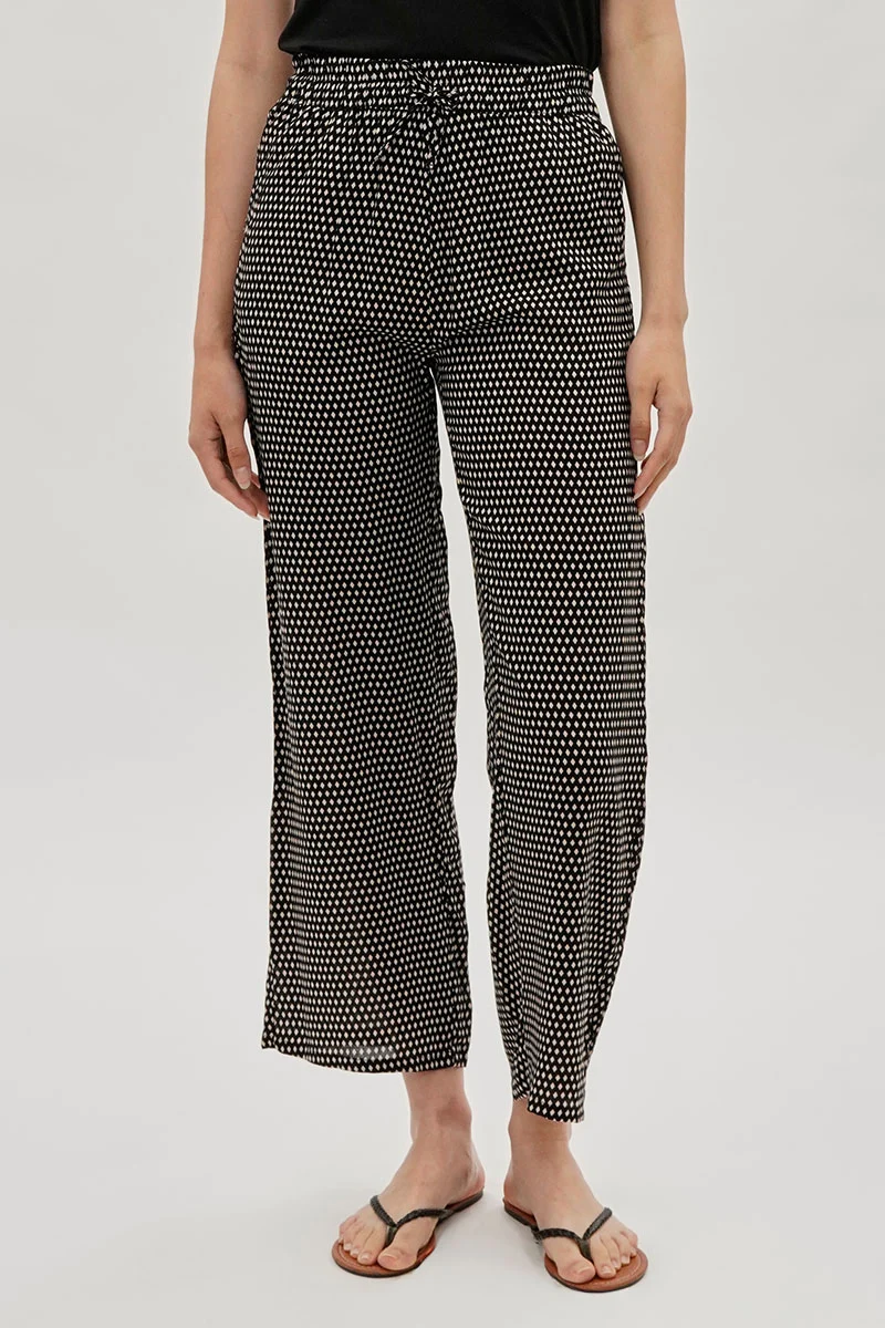 Diamond Print Wide Leg Pants - Black