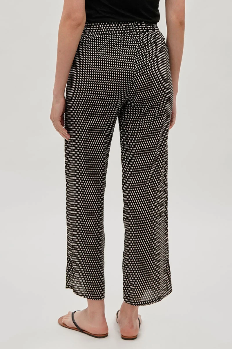 Diamond Print Wide Leg Pants - Black - Image 3