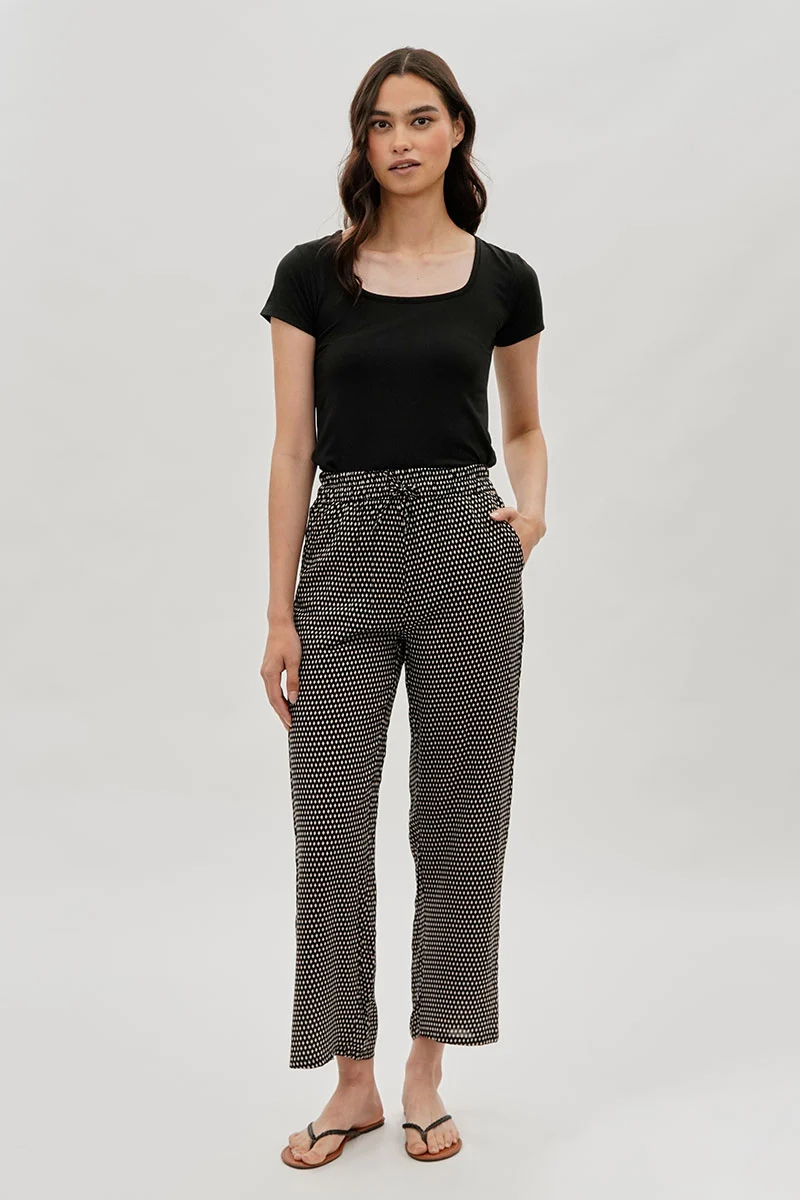 Diamond Print Wide Leg Pants - Black - Image 5