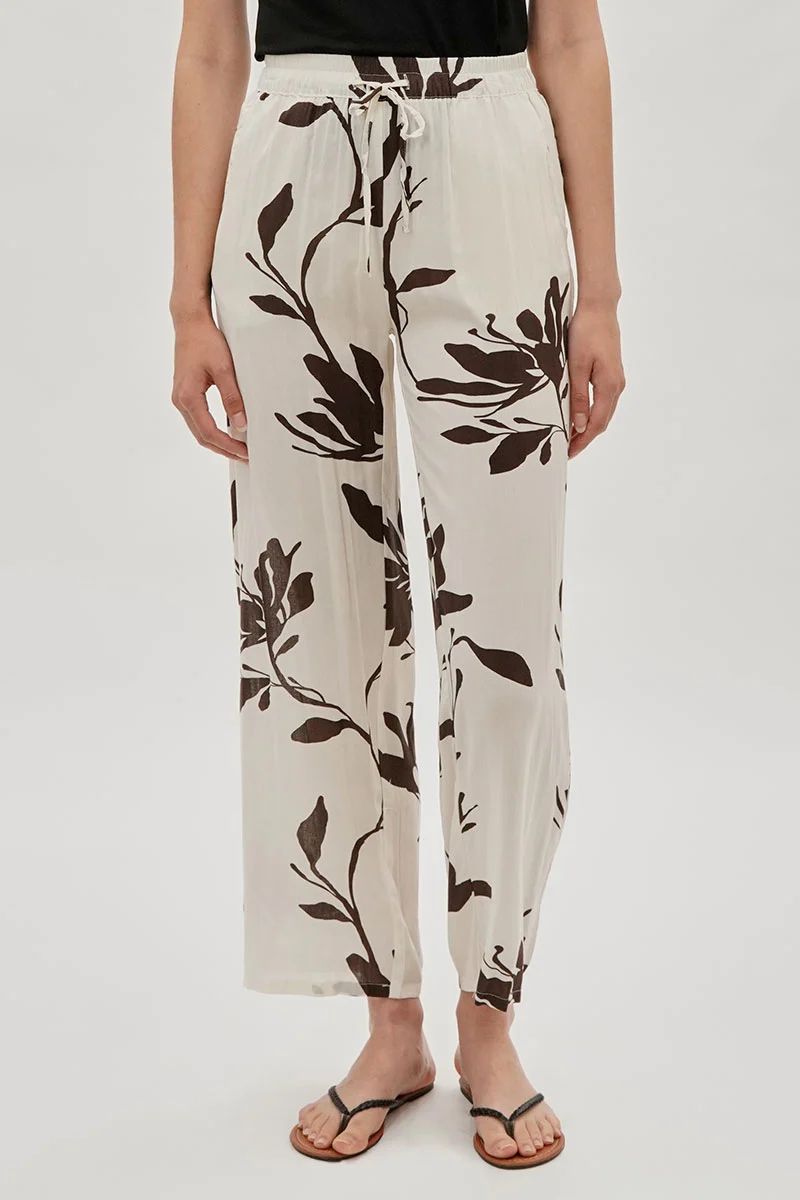 Leaf Print Wide Leg Pants - White