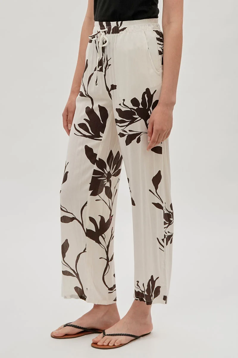 Leaf Print Wide Leg Pants - White - Image 2