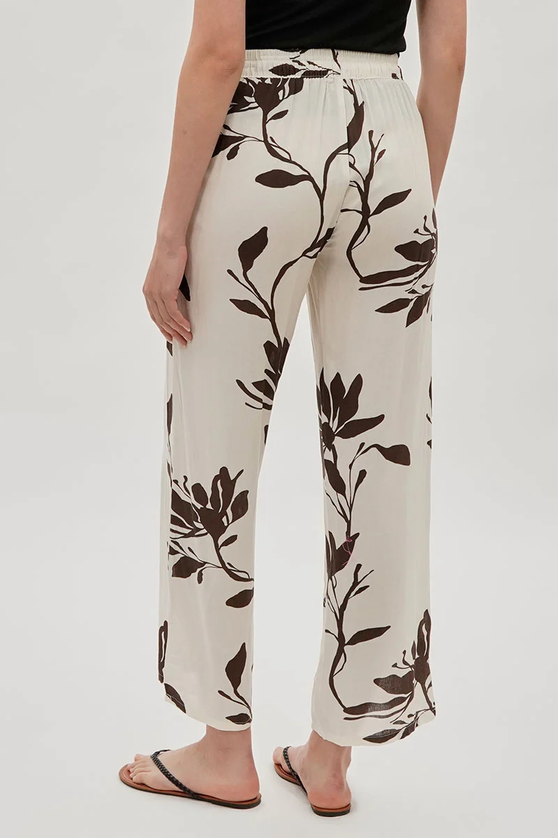 Leaf Print Wide Leg Pants - White - Image 3