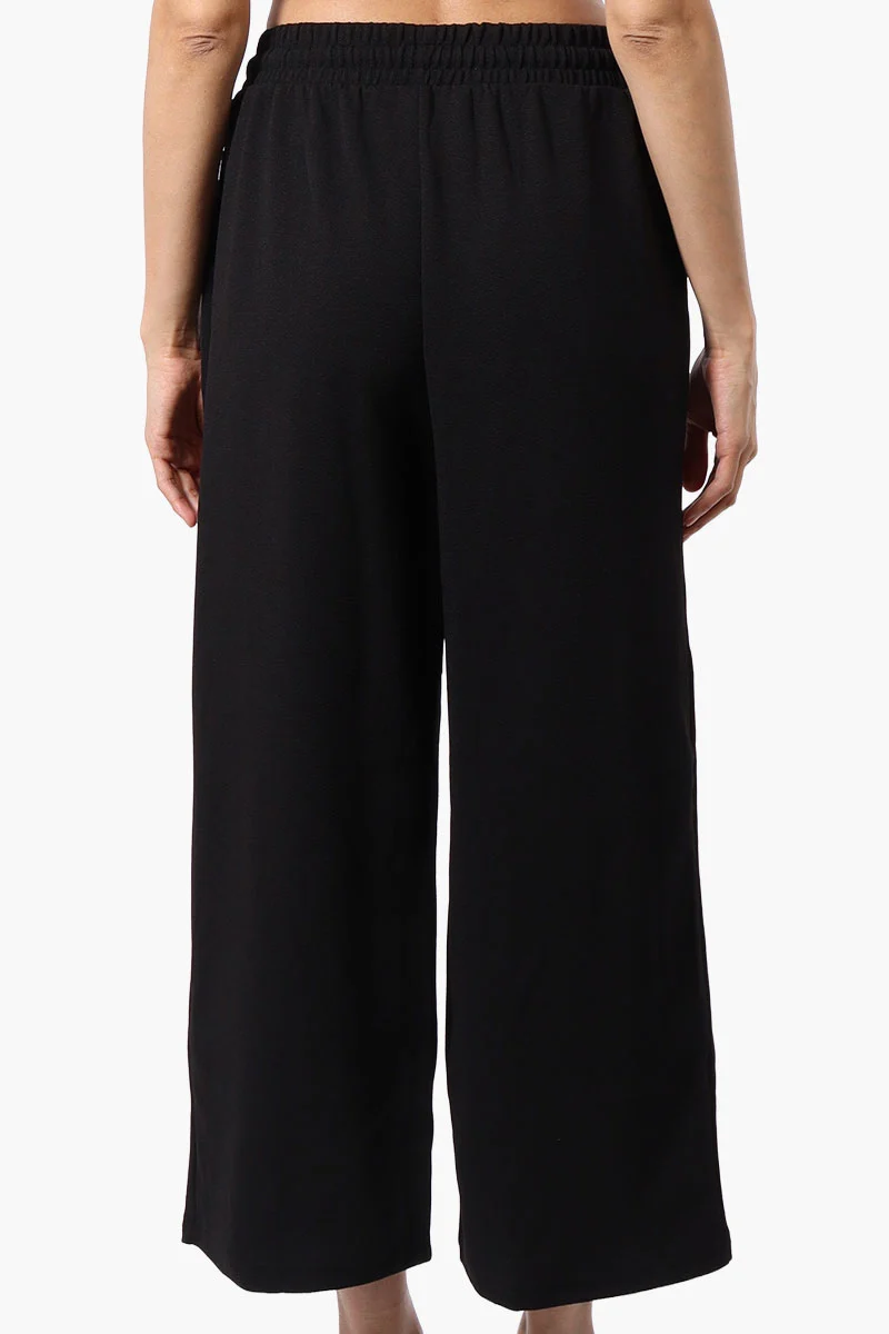 Tie Waist Wide Leg Pants - Black - Image 3