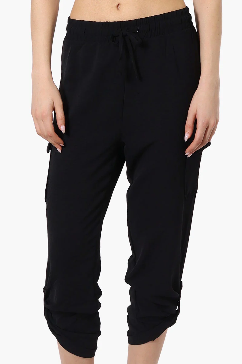Tie Waist Cargo Pocket Pants - Black