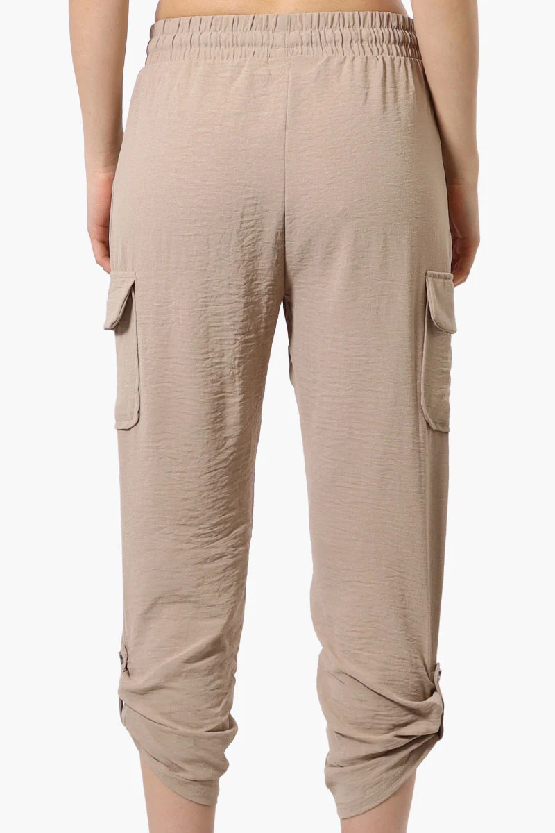 Tie Waist Cargo Pocket Pants - Cream - Image 3