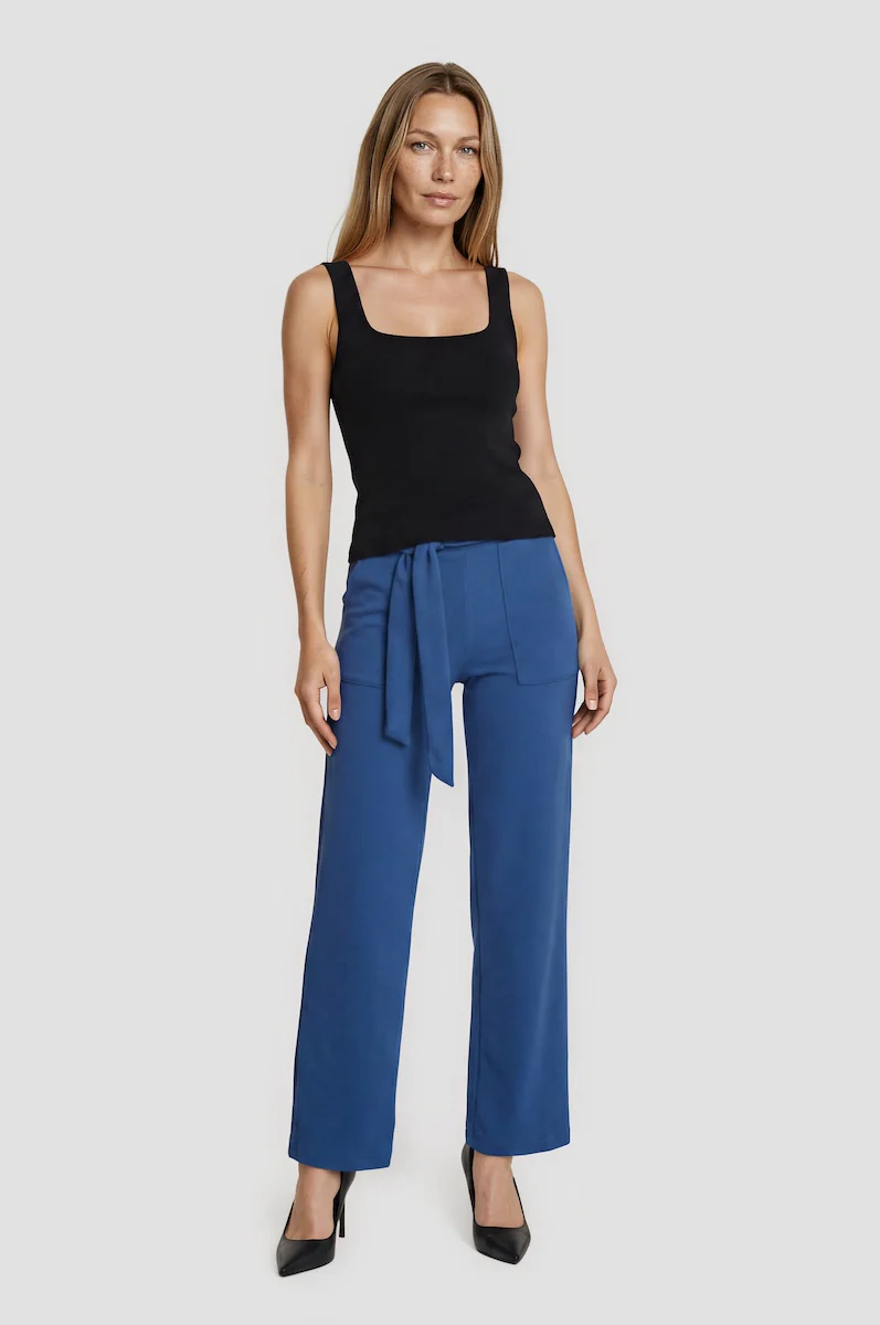 High Waisted Tie Around Pants - Blue