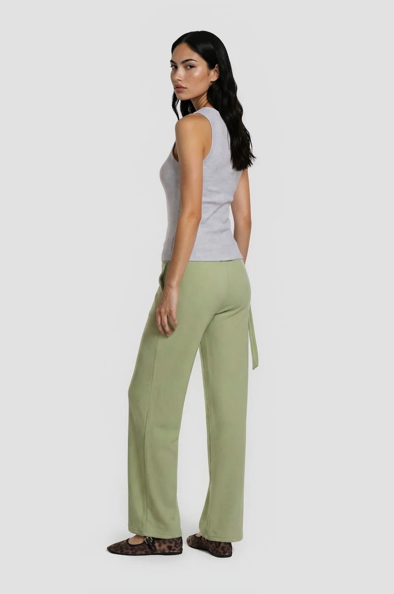 High Waisted Tie Around Pants - Green - Image 2