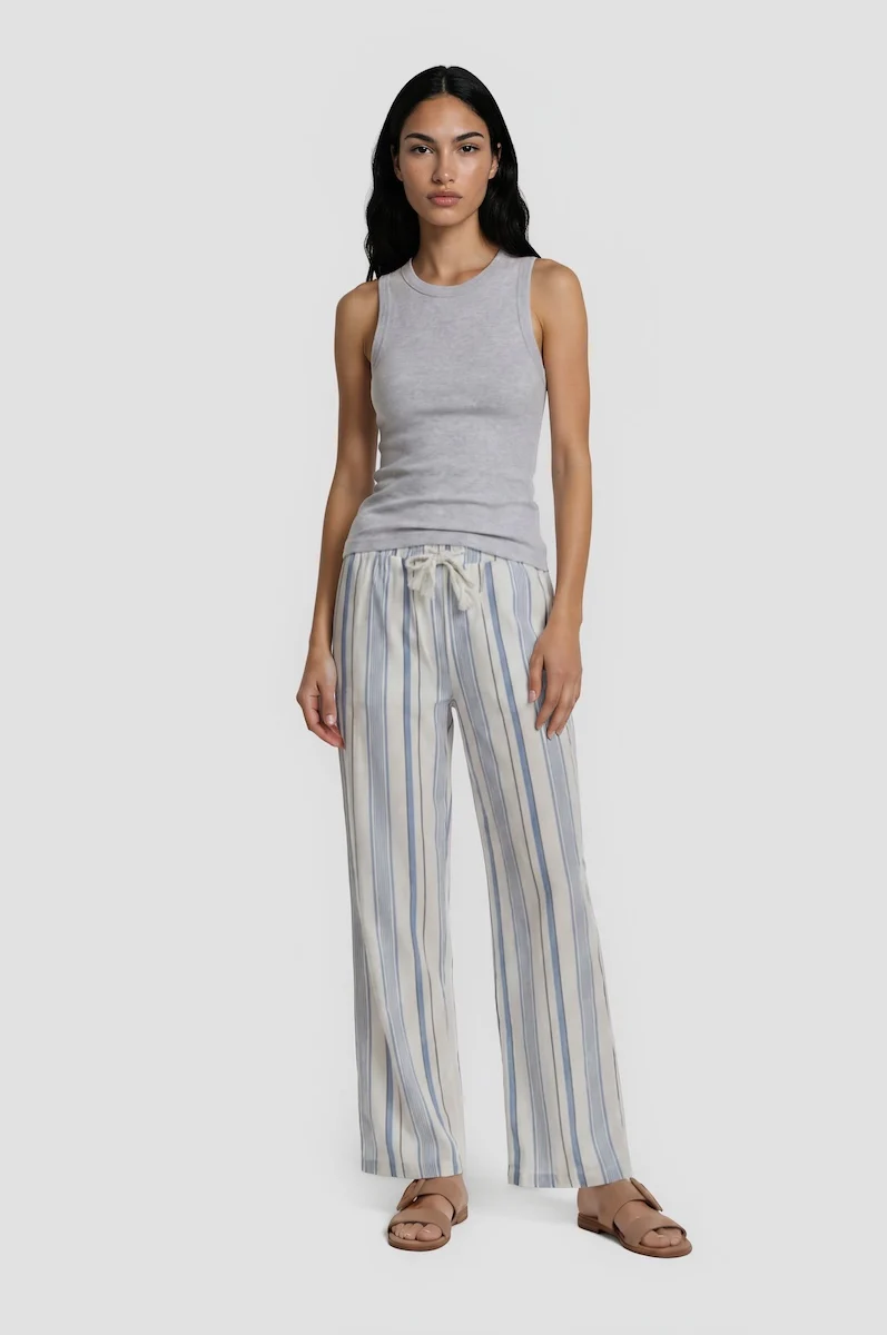 Striped Wide Leg Pants - White