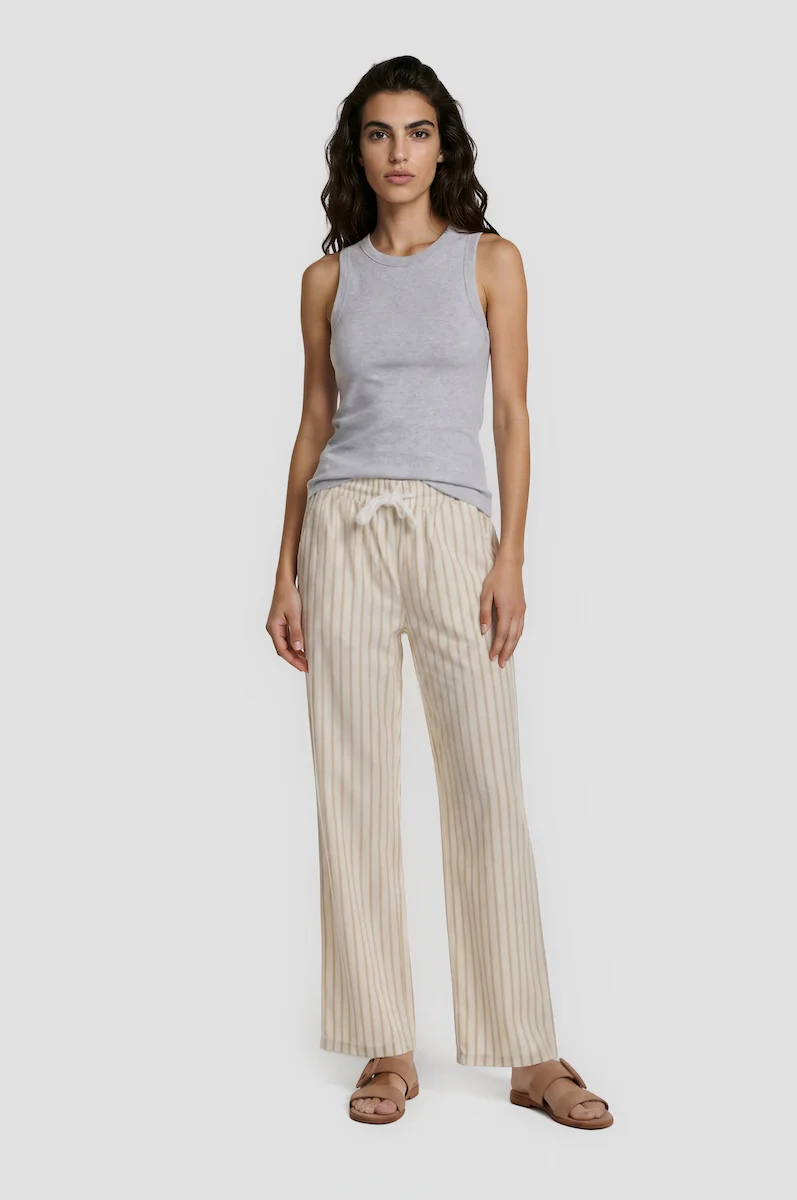 Striped Wide Leg Pants - Beige