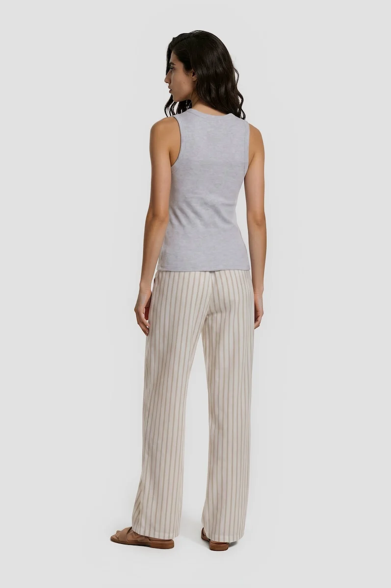 Striped Wide Leg Pants - Beige - Image 2