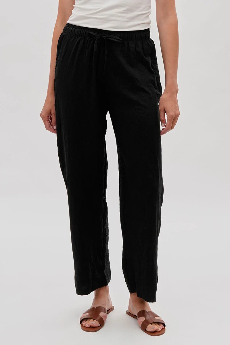 Wide Leg Tie Waist Pants - Black