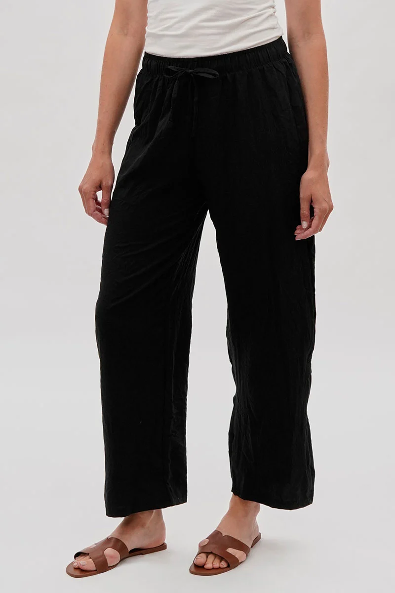 Wide Leg Tie Waist Pants - Black - Image 2