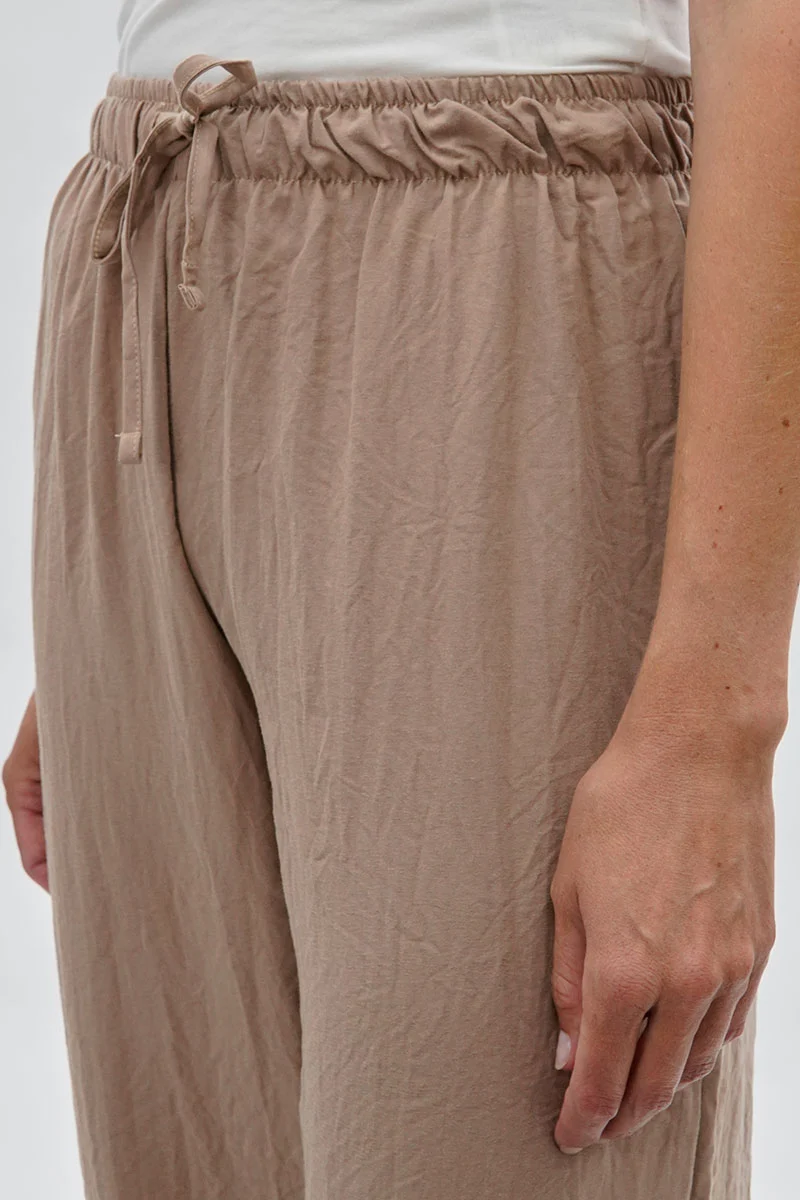 Wide Leg Tie Waist Pants - Beige - Image 4
