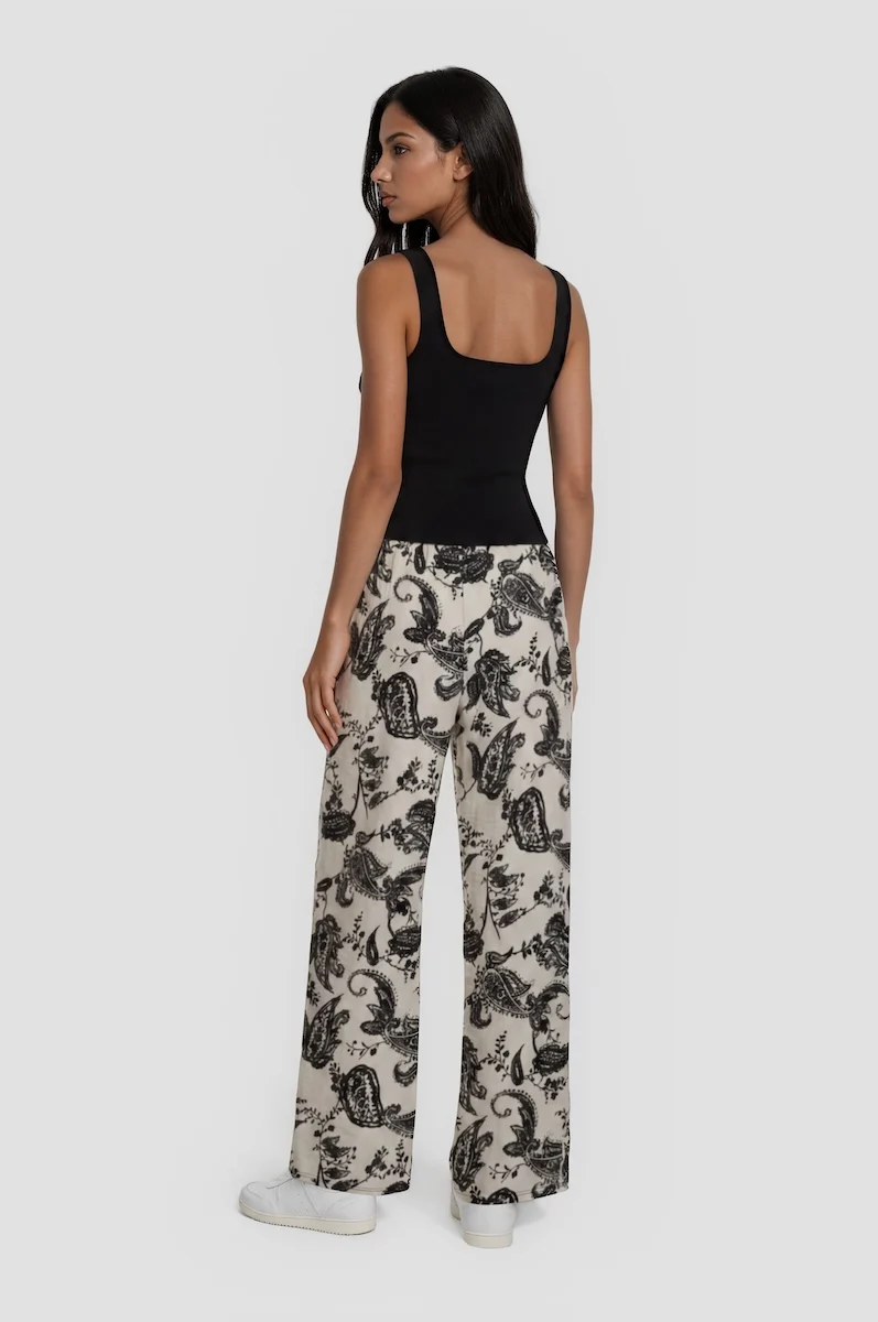 Printed Flowy Pants - Stone - Image 2