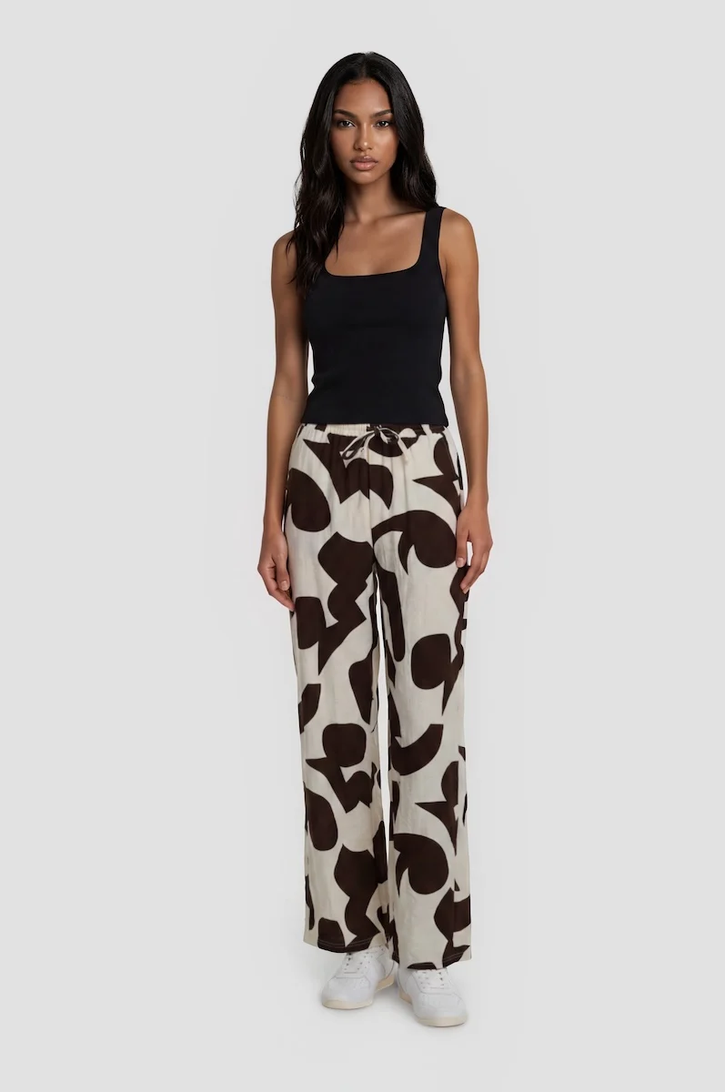 Printed Flowy Pants - Cream