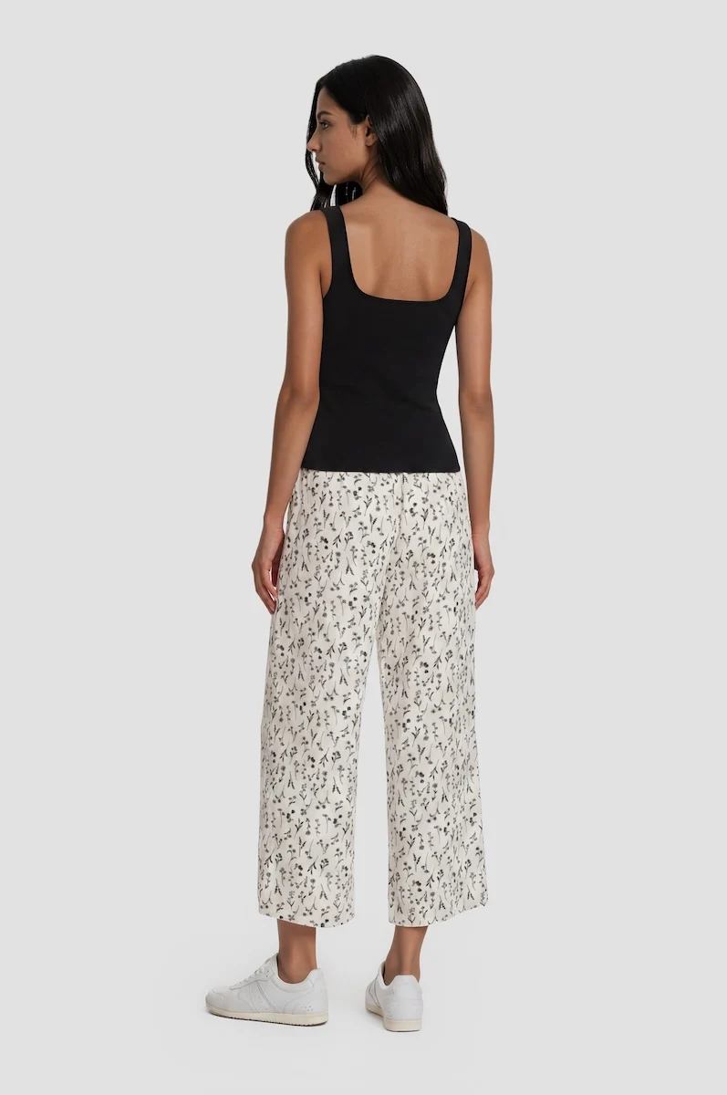 Wide Leg Cropped Pants - Cream - Image 2