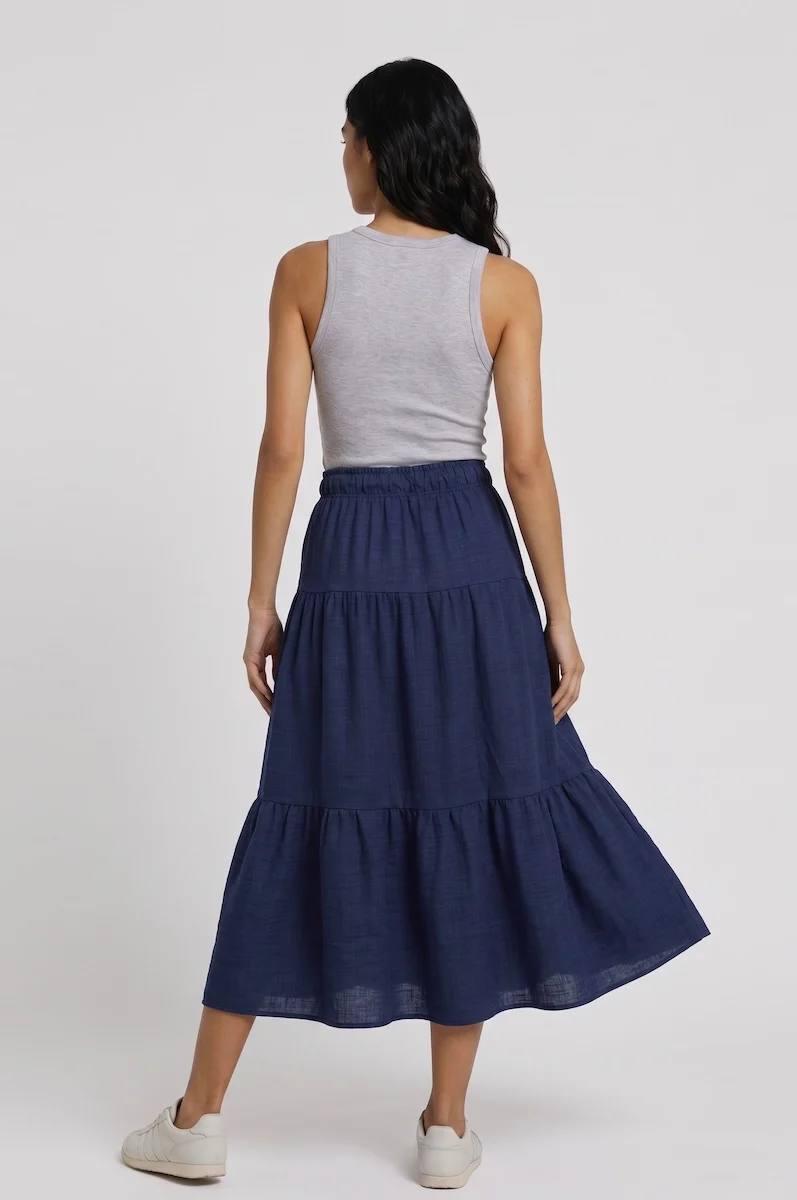 Tiered Maxi Skirt - Navy - Image 2