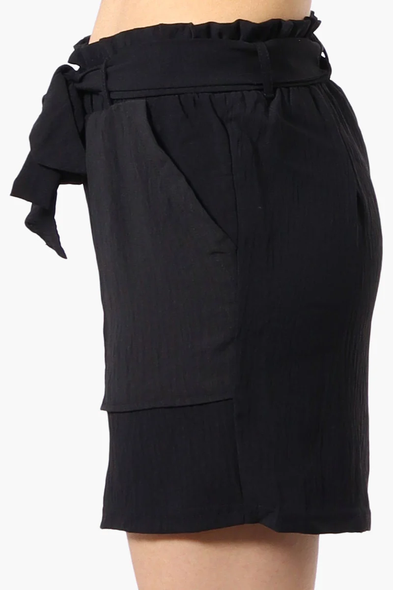 Solid Belted Shorts - Black - Image 2