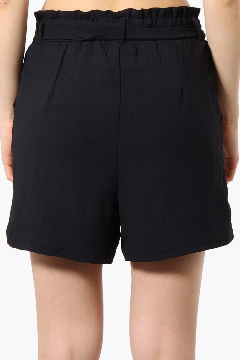 Solid Belted Shorts - Black - Image 3