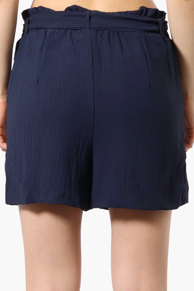 Solid Belted Shorts - Navy - Image 3