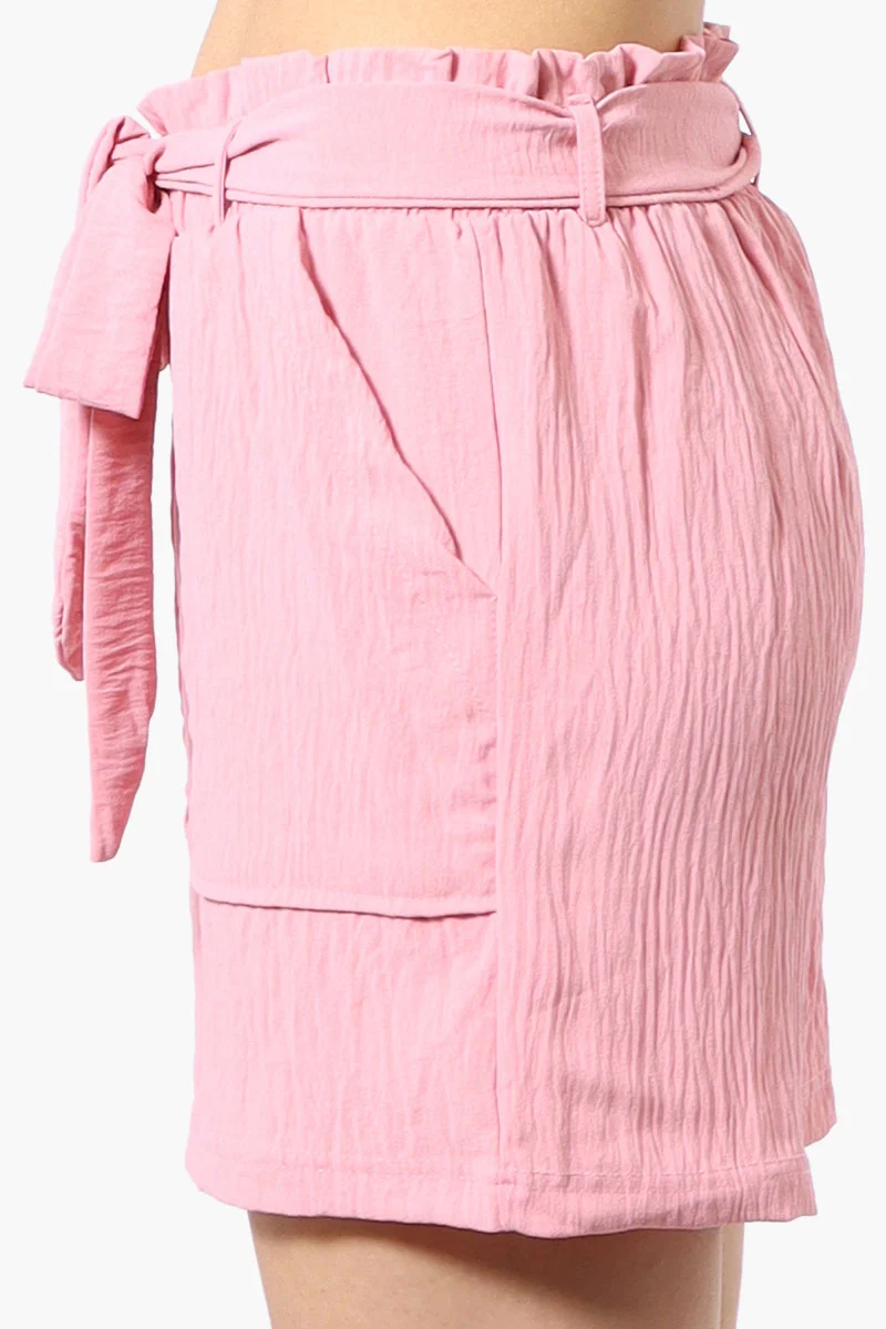 Solid Belted Shorts - Pink - Image 2