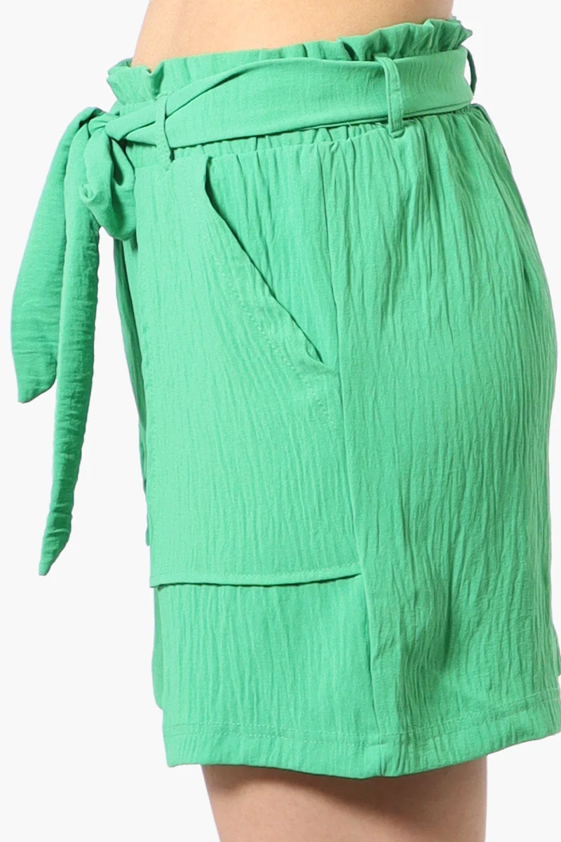 Solid Belted Shorts - Green - Image 2