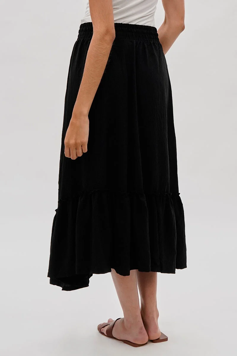 Vintage Tiered Cinched Skirt - Black - Image 3