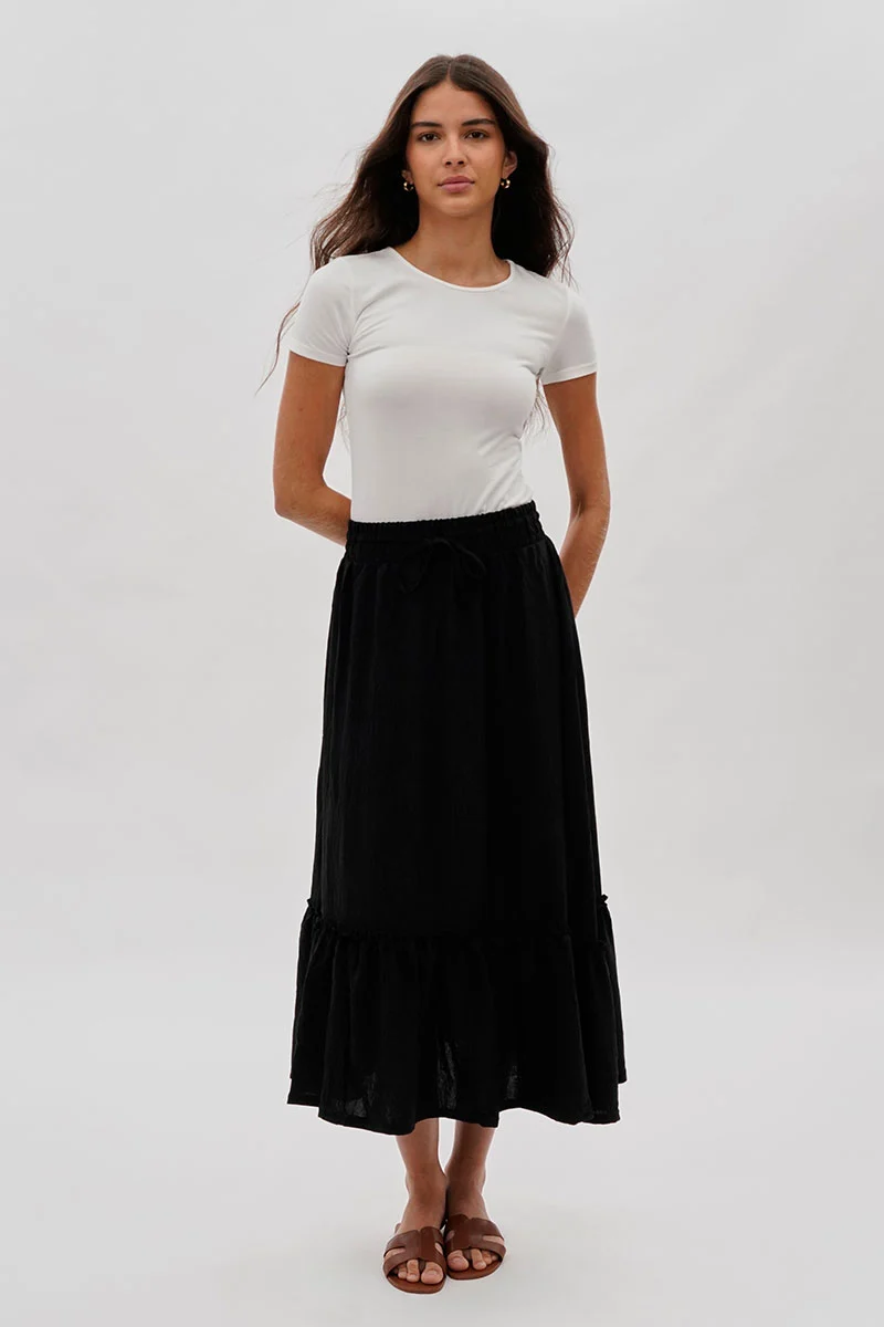 Vintage Tiered Cinched Skirt - Black - Image 5