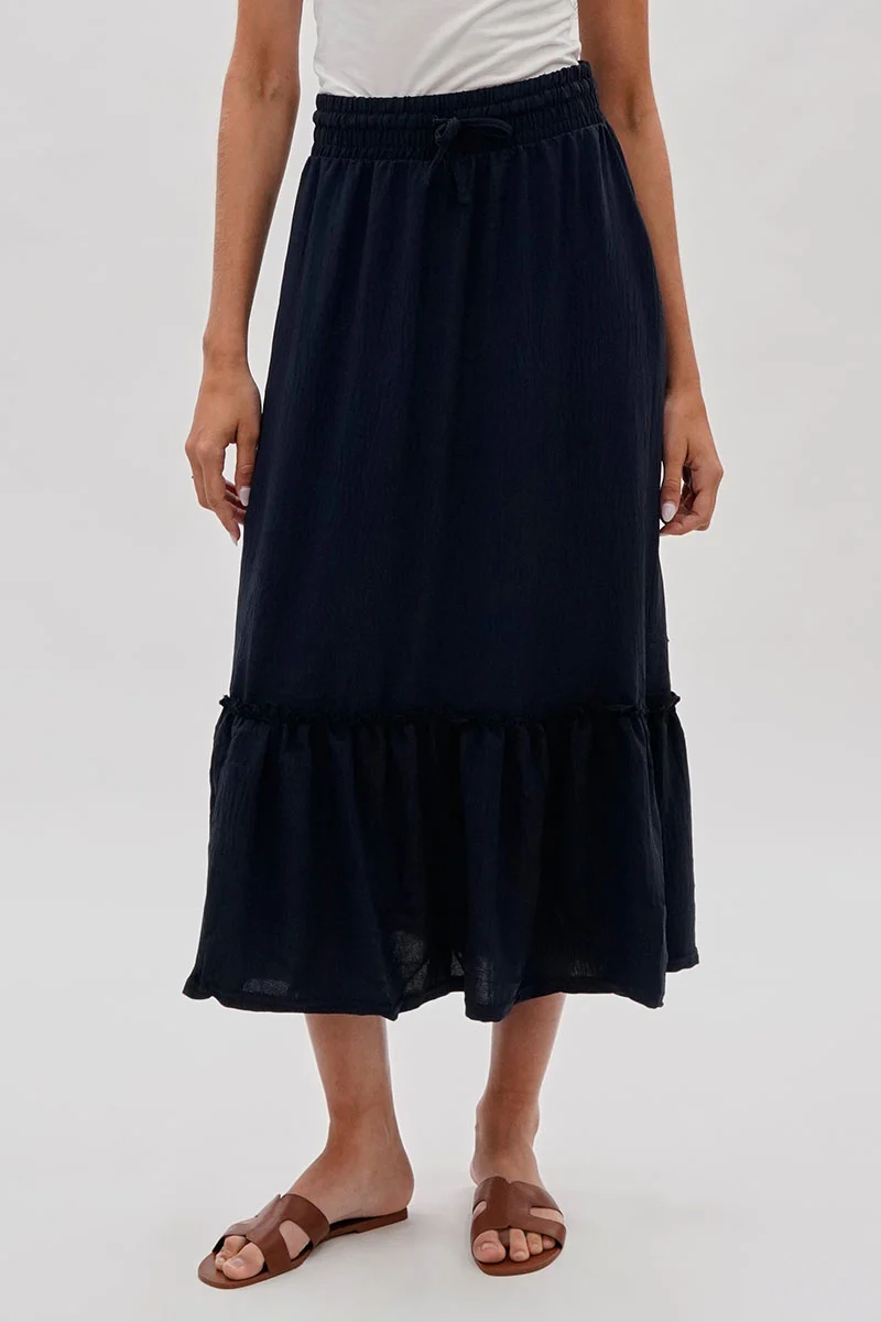 Vintage Tiered Cinched Skirt - Navy