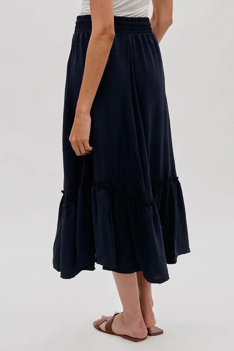 Vintage Tiered Cinched Skirt - Navy - Image 3
