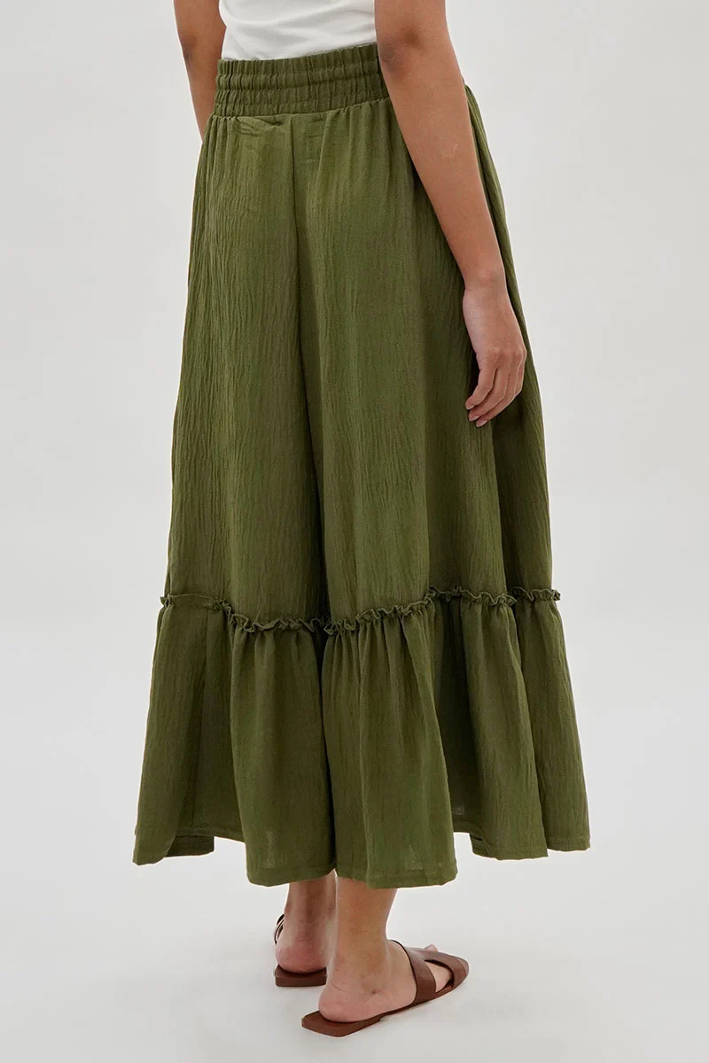 Vintage Tiered Cinched Skirt - Olive - Image 3