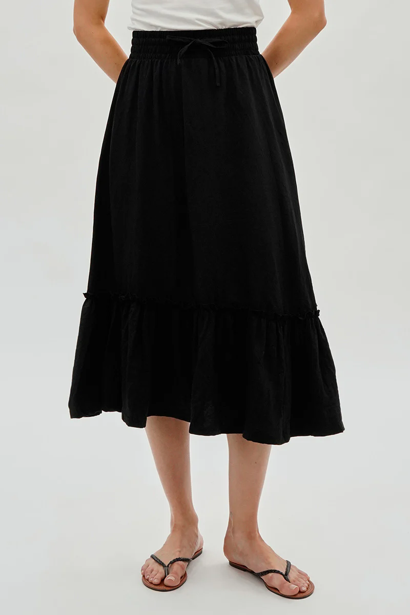 Tiered Cinched Skirt - Black