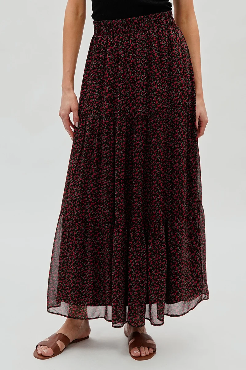 Tiered Chiffon Maxi Skirt - Black