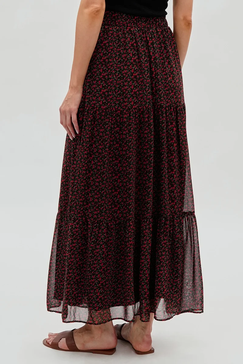 Tiered Chiffon Maxi Skirt - Black - Image 3