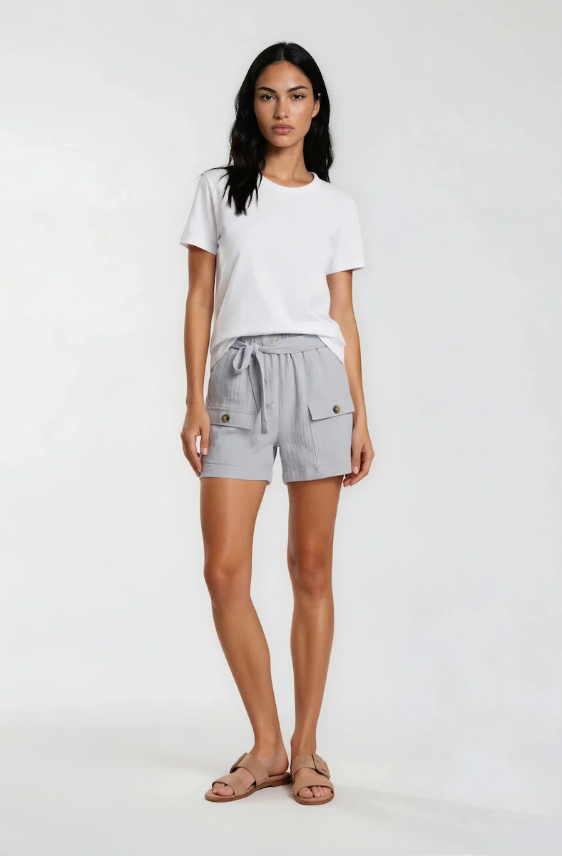 High Waisted Cargo Shorts - Grey
